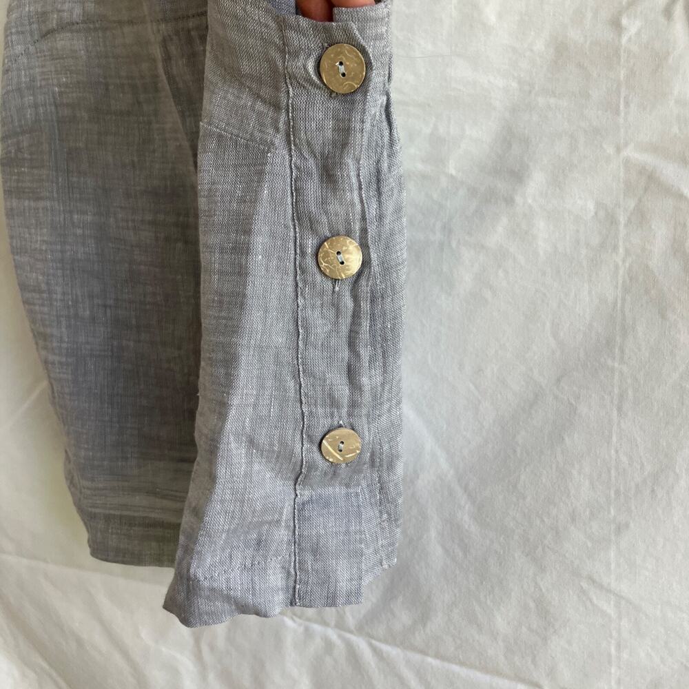 Etici made in Italy gray 100% linen top, straps, wooden buttons closure, size XS - Picture 2 of 8